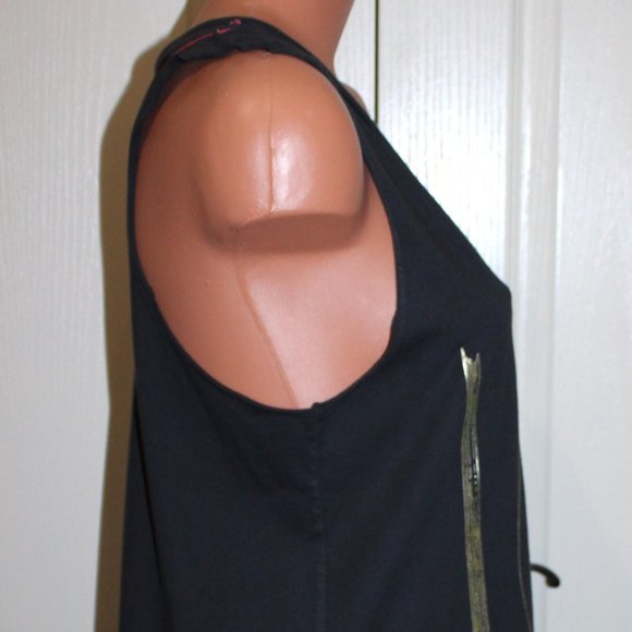 MISS ME * THE BUCKLE Size MED Gray Gold "LOVE" Low Cut V-Neck HI-LO Tunic Tank - Picture 9 of 13